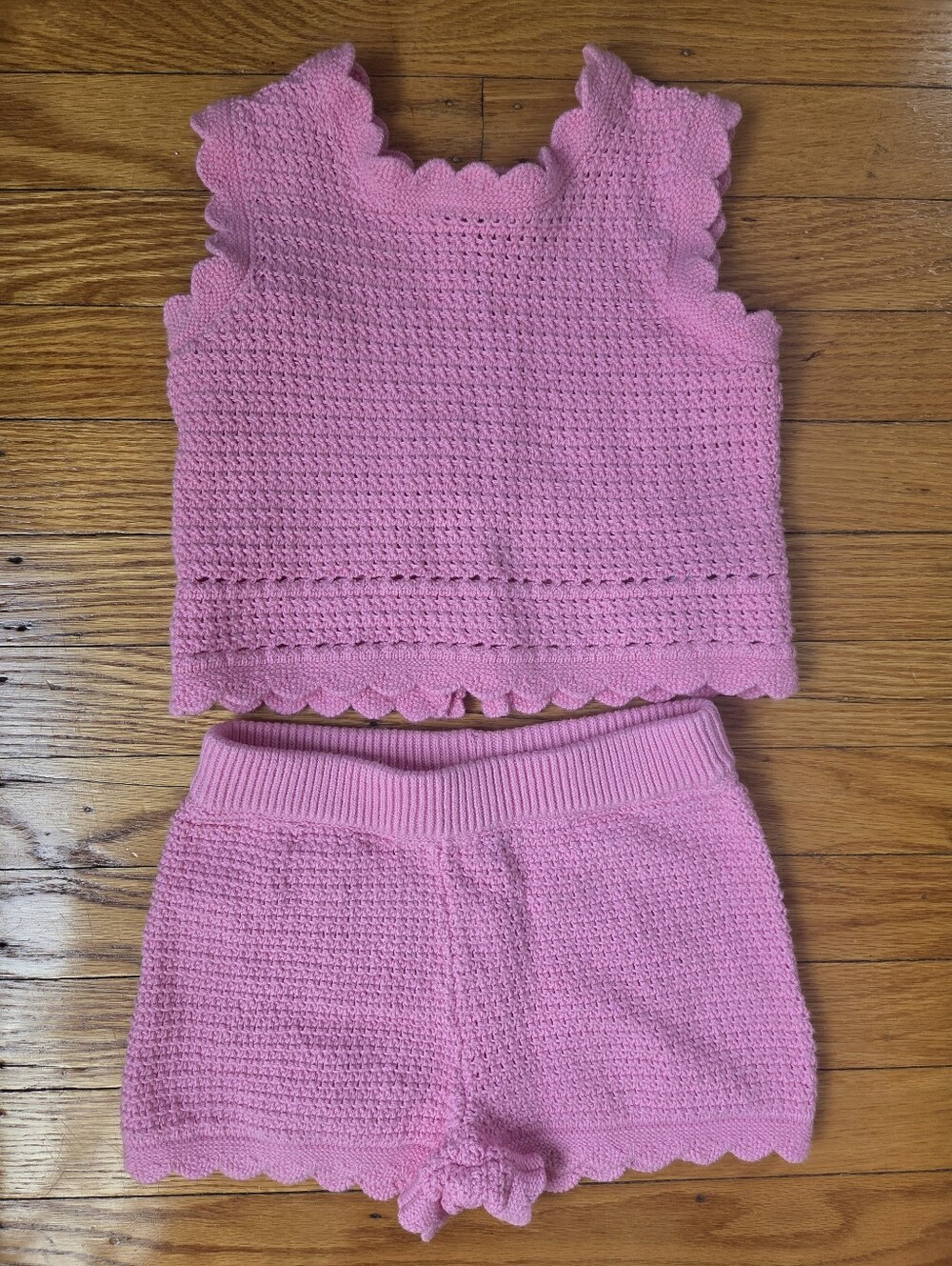 Scalloped Crochet Top & Shorts Set- May Pink, 2T Girl